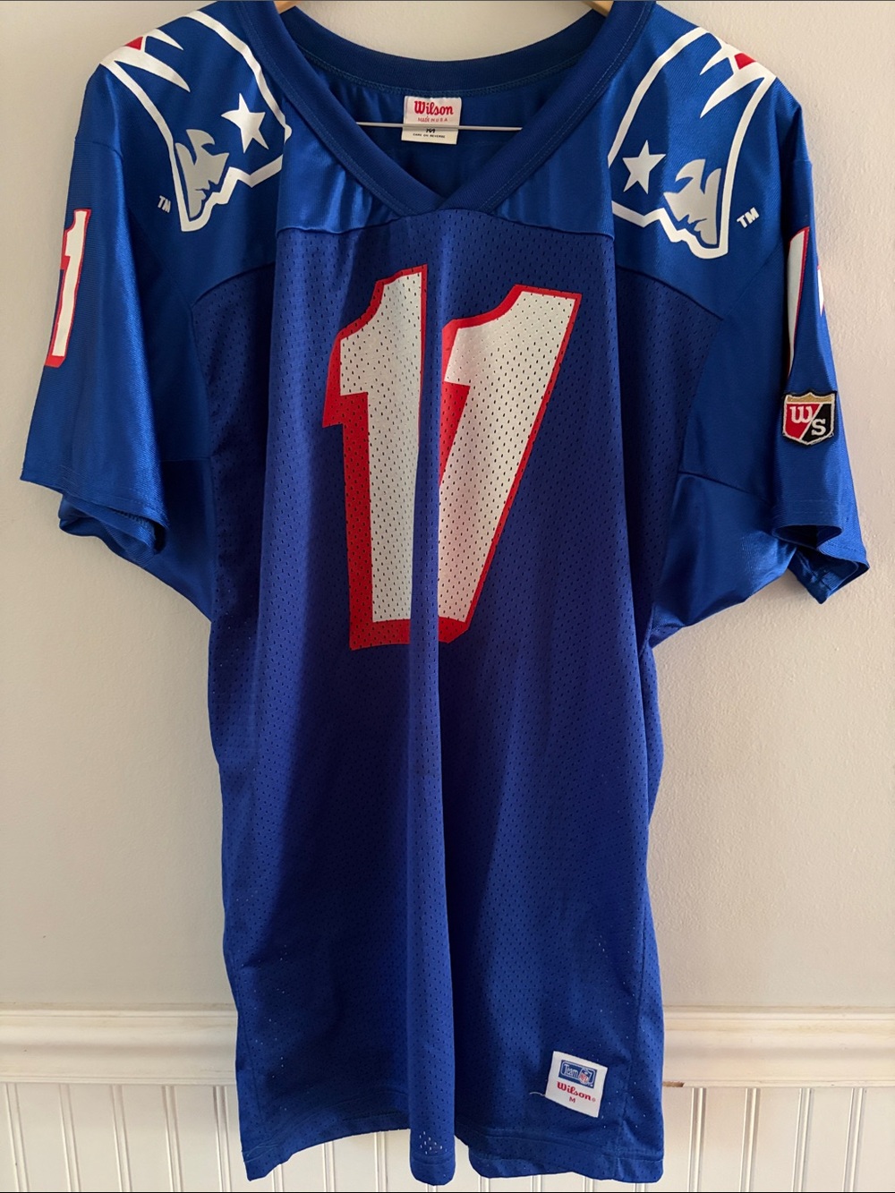 Vintage 90s Drew Bledsoe New England Patriots Wilson Jersey USA Made Size Medium - Picture 2 of 12